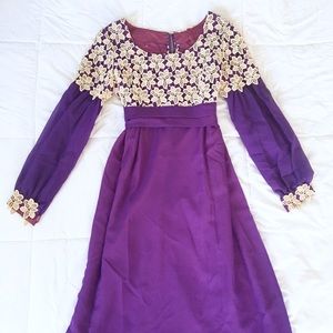 1960s VTG Royal Purple Empire Waist Boho Maxi